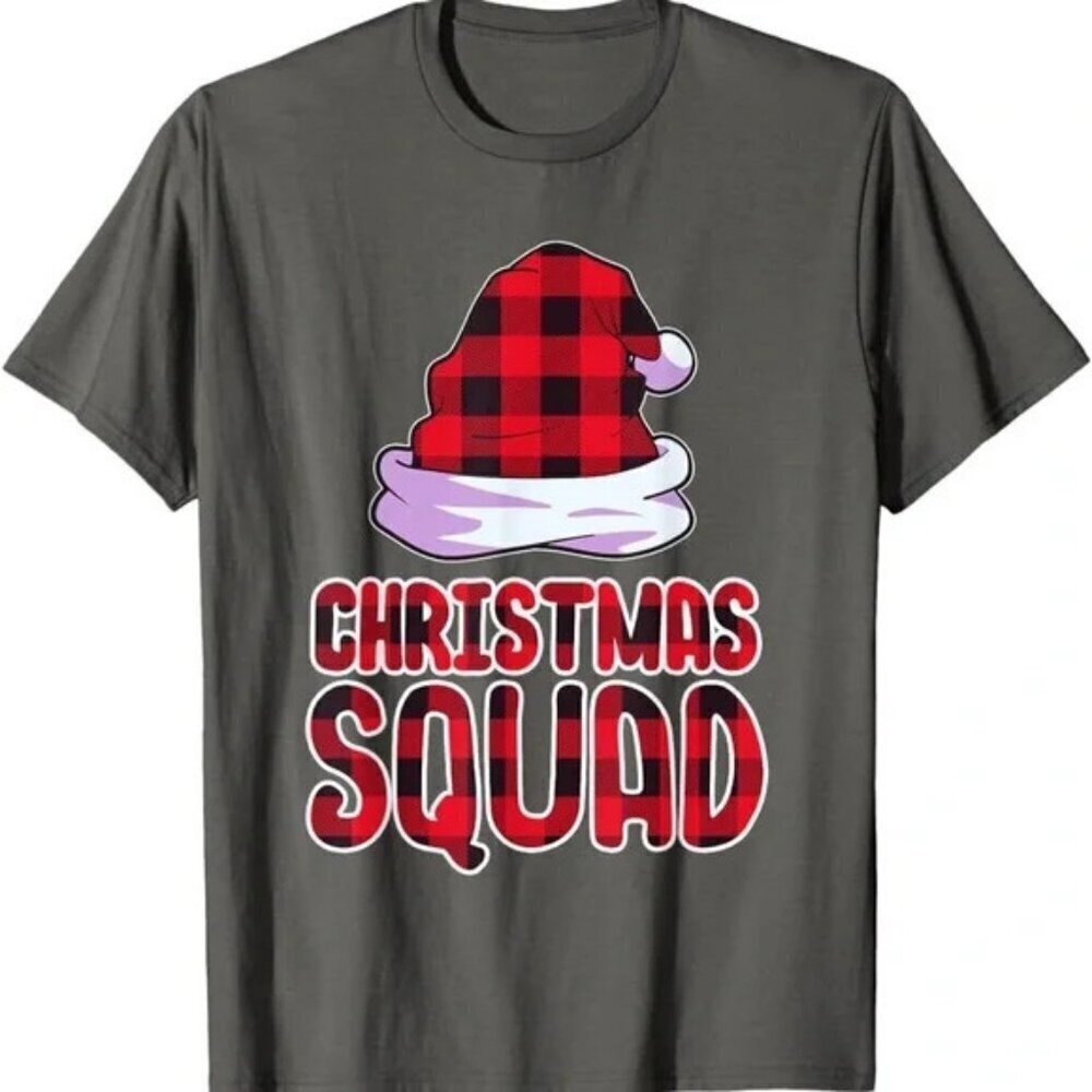 Christmas Squad T-Shirt Medium Gray Santa Hat NWOT
